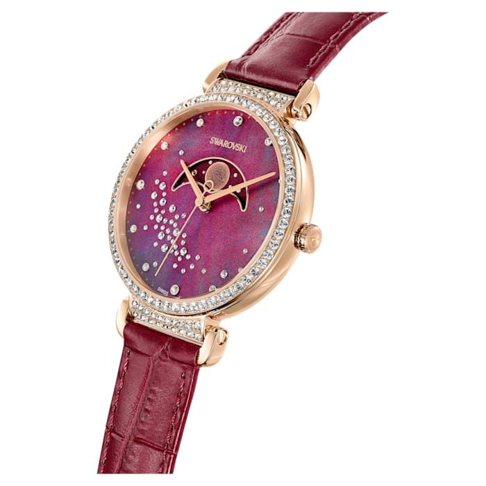 Passage Moon Phase watch, Leather strap, Red, Rose
